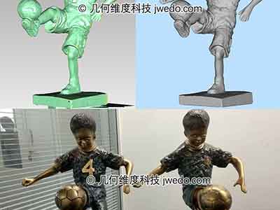 通过三维扫描仪获取雕塑地三维数据后，根据需求对数据进行设计与修改，然后利用3D打印实现雕塑的快速制作。
